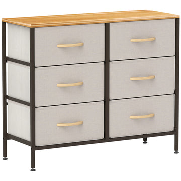 Fabric Chest of Drawers, Storage Drawers, Industrial Bedroom Dresser with 6 Fabric Drawers, Steel Frame and Wooden Top for Nursery, Living Room, Hallway, Cream White
