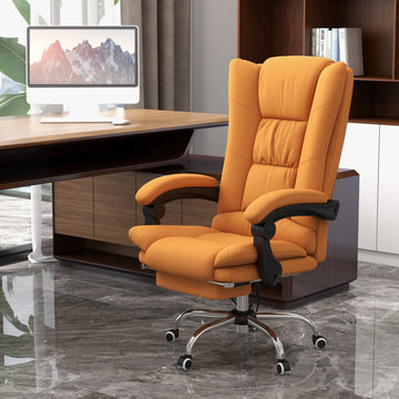 High Back Vibration Massage Office Chair, Heated Reclining PU Leather Computer Chair with 135° Reclining Back and Footrest, Light Brown