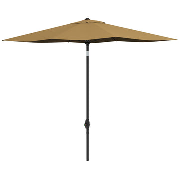 2 x 3(m) Garden Parasol Umbrella, Rectangular Outdoor Market Umbrella Sun Shade with Crank & Push Button Tilt, 6 Ribs, Aluminium Pole, Brown
