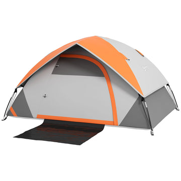Two Man Single Room Dome Tent, with Accessories - Orange/Grey