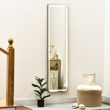 Full-Length Mirror with LED Lights and Remote Control, Freestanding Floor Mirror with Dimming & 3 Color Modes, Wall Mounted Full Body Mirror for Bedroom