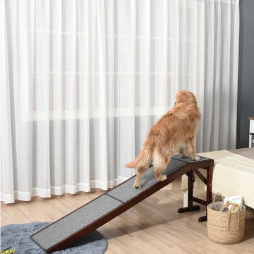 Pet Ramp for Dogs Cats Non-Slip Carpet Top Platform - Brown & Grey