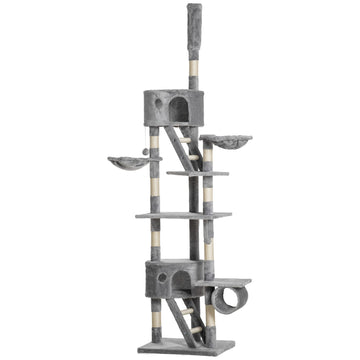 Floor to Ceiling Cat Tree for Indoor Cats, 240-260cm, Adjustable Height - Light Grey