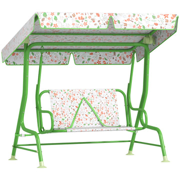 Kids Garden Swing Chair with Adjustable Canopy, Safety Belt, 2 Seater Hammock Swing Bench for Patio, Porch, Green