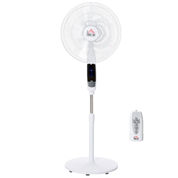 16'' Pedestal Stand Fan, 3 Speed 3 Mode, 85° Oscillation, LED Panel, 3M Remote Controller, Height Adjustable for Living Room, Bedroom, Garage, Office, Black and White