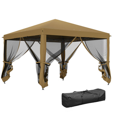 3 x 3 m Pop Up Gazebo, 420D Garden Tent Canopy with Removable Mesh Sidewall Netting, Carry Bag for Garden Patio Outdoor, Khaki
