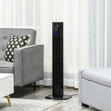 38" Freestanding Tower Fan Cooling with Aroma Function, Oscillating, 12h Timer, LED Sensor Panel, Remote Controller, 3 Modes, for Bedroom, Black