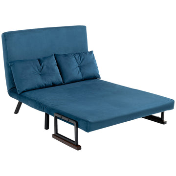 4-in-1 Velvet-Feel Double Sofa Bed, with Pillows - Blue