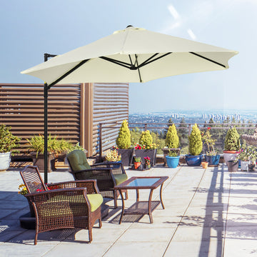 2.5M Garden Cantilever Parasol, Offset Roma Patio Umbrella Hanging Sun Shade Canopy Shelter with 360° Rotation and Cross Base, Beige