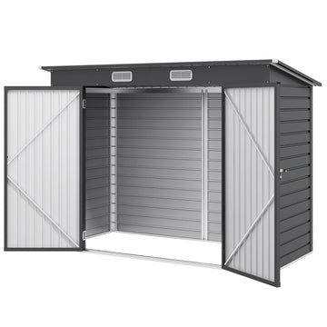 3.7 x 7.9ft Galvanised Steel Shed, with Latched Door and Padlock - Grey