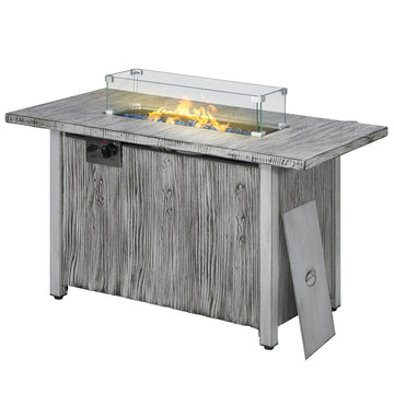 50,000 BTU Gas Fire Pit Table with Cover and Glass Screen - Grey