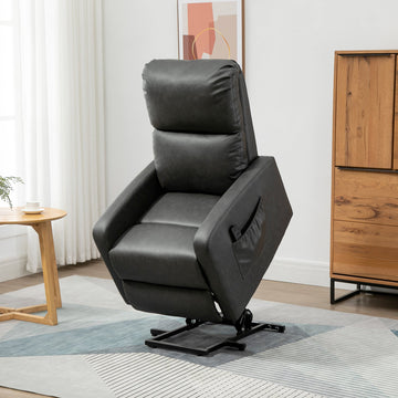 Riser and Recliner Chair for the Elderly, PU Leather Upholstered Lift Chair for Living Room with Remote Control, Side Pockets, Charcoal Grey