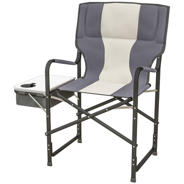 Folding Aluminium Camping Chair, with Cooler Bag Table - Grey