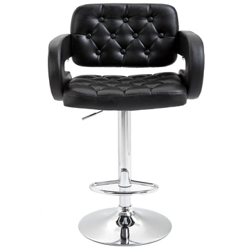 PU Leather Upholstered Swivel Bar Stool, Height Adjustable with Back, Armrest, Footrest, Black