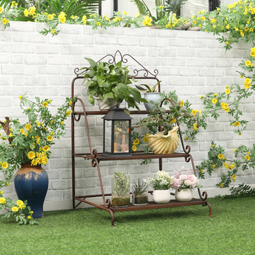 3 Tier Stair Style Metal Plant Stand, Flower Pot Holder Display Shelf, Storage Organizer Rack for Indoor Outdoor Patio Balcony Yard