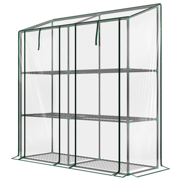46 x 143cm Mini Lean-To Greenhouse, with Three Inner Shelves