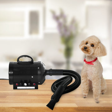 Dog Hair Dryer Pet Grooming Blaster Dryer Blower Adjustable Temperature Speed with 2.1M Flexible Hose 3 Nozzles - Black