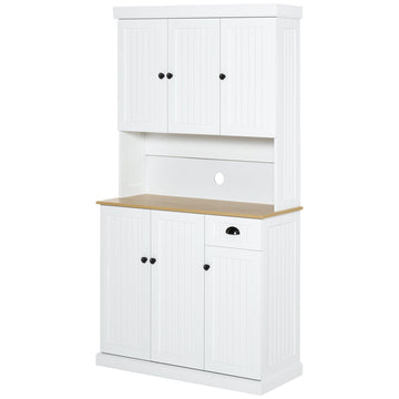 180cm Freestanding Kitchen Cabinet, Modern Storage Cupboard with Open Countertop, Drawer and 6 Doors
