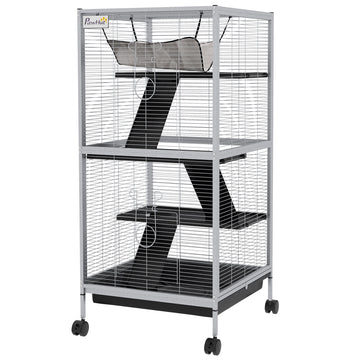 Small Animal Cage Pet Play House with Wheels Platforms Light Grey