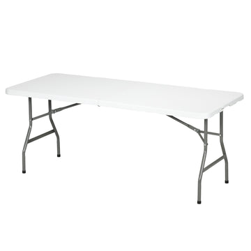 180 x 75cm Folding Garden Table, Outdoor HDPE Picnic Table for 6, Rectangular Patio Table with Metal Frame, White