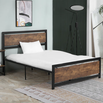 Double Size Metal Bed Frame with Headboard & Footboard, Strong Slat Support Full Bed Frame w/ Underbed Storage Space, Bedroom Furniture For Adults