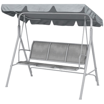 Metal Garden Swing Chair, 3-Seater Swing Seat, Patio Hammock Bench Canopy Lounger, Light Grey