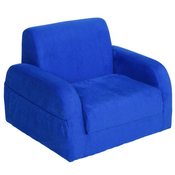 2 In 1 Kids Armchair Sofa Bed Fold Out Padded Wood Frame Bedroom Blue
