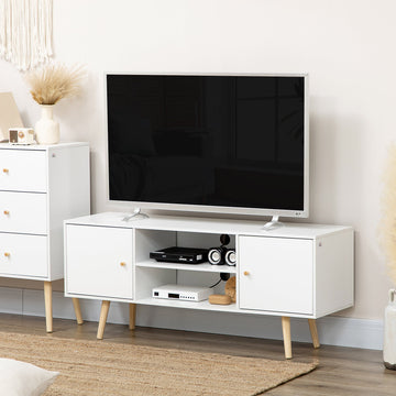 TV Stand Cabinet up to 55 Inches, TV Unit with Storage Shelves and Wood Legs for Living Room, Bedroom, White