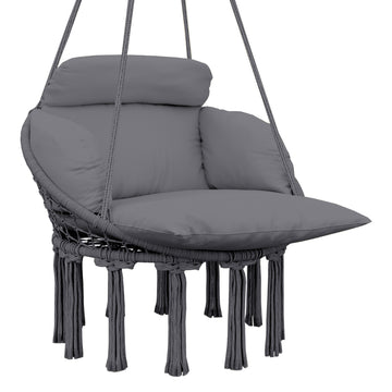 Hanging Chair Outdoor Hammock Chair with Soft Cushion, Cotton Rope Boho Style Swing Chair, Hanging Garden Swing Seat for Indoor Outdoor, Dark Grey