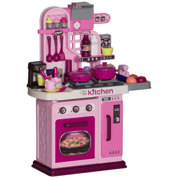 Kids Kitchen with 33 Pieces, Lights, Sounds, Storage, for Ages 3-6 Years, Pink