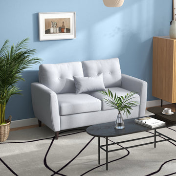 2 Seater Sofa Double Sofa Loveseat Fabric Wooden Legs Tufted Design for Living Room, Dining Room, Office, Light Grey
