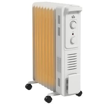 2000W Quiet Oil Filled Radiator, 9 Fin Energy Efficient Portable Electric Heater with 3 Heat Settings, Adjustable Thermostat, Safety Tip Over, Overheat Protection, for Home, White