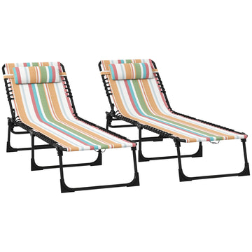 Set of Two Folding Sun Loungers, with Four-Position Backs - Multicoloured