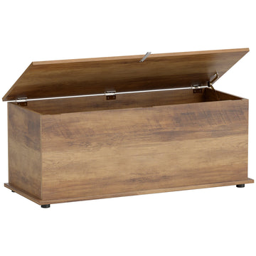 113L Storage Chest, Storage Box with Flip-Top Lid and 2 Safety Hinges, Storage Trunk for Living Room, Entryway, 100 x 40 x 40 cm, Brown Wood Grain