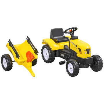Pedal Go Kart, Kids Ride on Tractor with Back Trailer, Shovel & Rake, Horn, Four Wheels Tractor Toy for Child Toddler