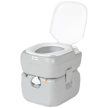 Portable Toilet for Adults, 22L Camping Toilet with Seat, Lid and Anti-Leak Handle Pump, Outdoor Travel Toilet with Detachable Tanks for Camping, Boating, Hiking, Travel, RV, Grey