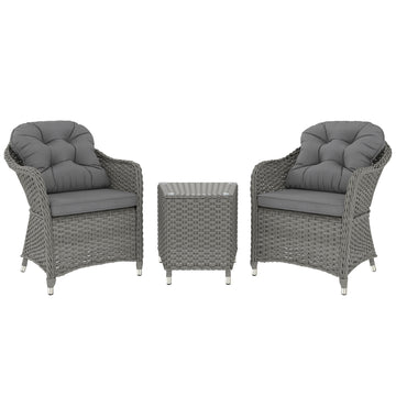 Three-Piece Super Padded Rattan Set - Light Grey