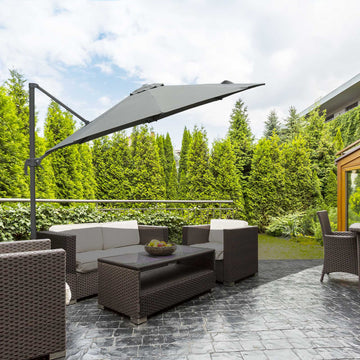 3(m) Offset Parasol Cantilever Hanging Umbrella 360° Rotation w/ Base Dark Grey