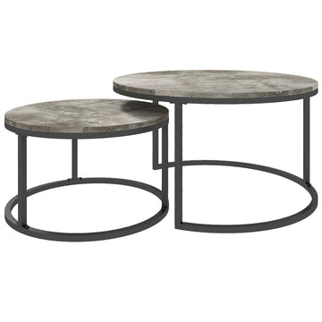 Set of Two Marble-Effect Stacking Tables - Grey/Black