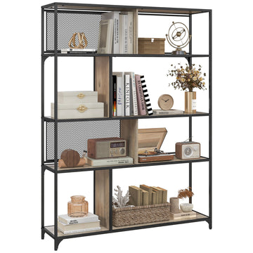 Four Split-Shelf Minimalistic Bookcase - Grey/Black