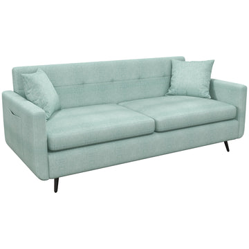 165cm 3 Seater Sofa for Living Room, Modern Fabric Couch, Tufted Small Couch Sofa Settee with Steel Legs and 2 Storage Pockets for Bedroom and Home Office, Blue