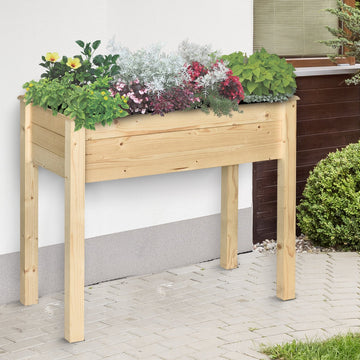 Garden Wooden Planters, Rectangular Raised Bed,Flower Box, Fir Wood Indoor/Outdoor, Oak Tone, 86L x 46W x 76Hcm