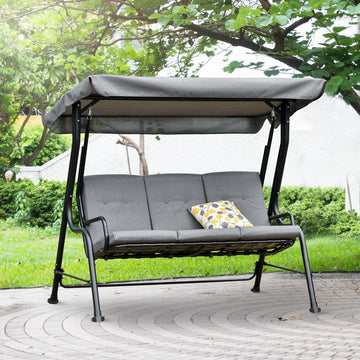 Outdoor 3-person Metal Porch Swing Chair Bench, Grey