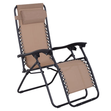 Zero Gravity Chair Metal Frame Texteline Armchair Outdoor Folding and Reclining Sun Lounger with Head Pillow for Patio Decking Gardens Camping, Beige