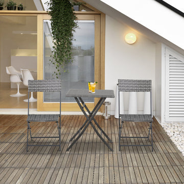 2-Seater Chair Bistro Set Garden Patio Table & Chair Black Rattan Furniture Grey