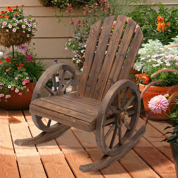 Wooden Adirondack Rocking Chair Reclining Armchair Outdoor Garden Furniture Patio Porch Rocker - Carbonized Wood Colour
