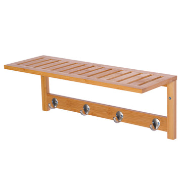 Wall Mounted Coat Clothes Hat Hanger 4 Hooks Rack Stand with Rail & Storage Shelf for Hallway Entryway Bedroom Bathroom