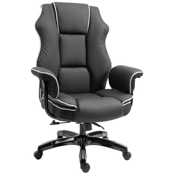 Faux Leather Executive Office Chair, with Contrast Piping - Black/White