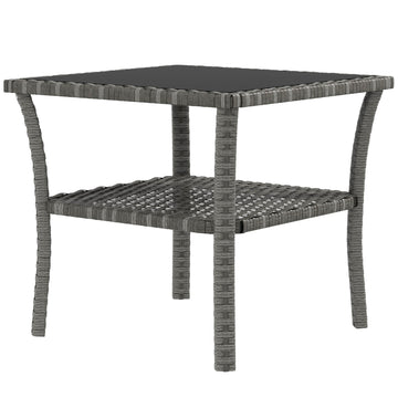Two-tier PE Rattan Square Coffee Table - Grey