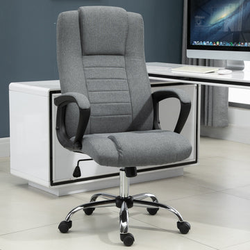 Office Chair, Computer Desk Chair, Linen Fabric Swivel Chair with Adjustable Height, Rolling Wheels for Home and Study, Grey